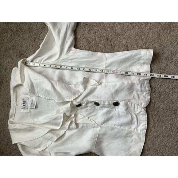 Live A Little Cream Linen Ruffle V-neck Button Front Blouse Size Medium - Picture 8 of 13